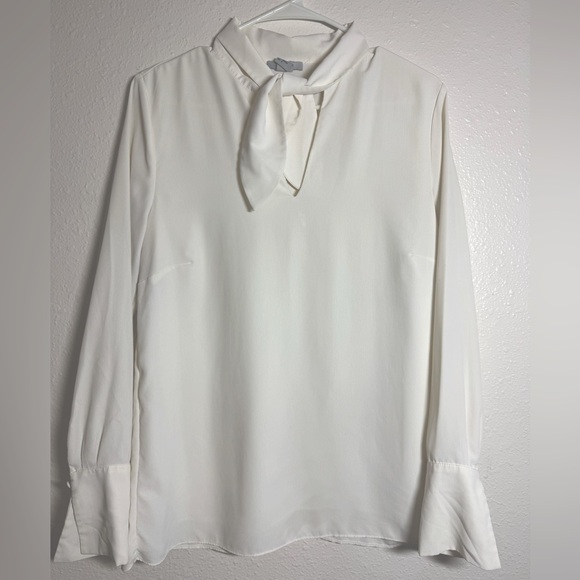 Women’s off white bow tie blouse top size 8 - Picture 1 of 3